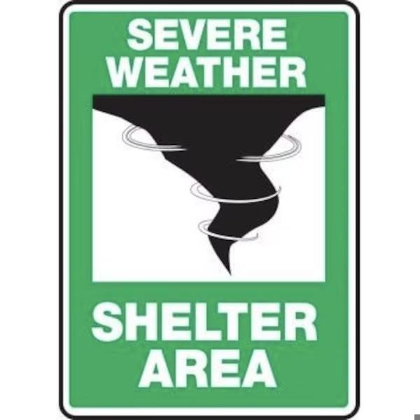 Accuform Severe Weather - Shelter Area, Dura-Plastic, 14 in x 10 in, 3/16" mounting holes MFEX524XT - main